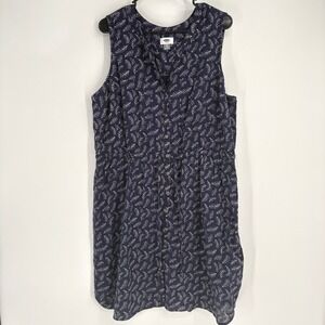Old Navy Womens XL Navy‎ Blue White Leaf Print Sleeveless Cotton Shirt Dress